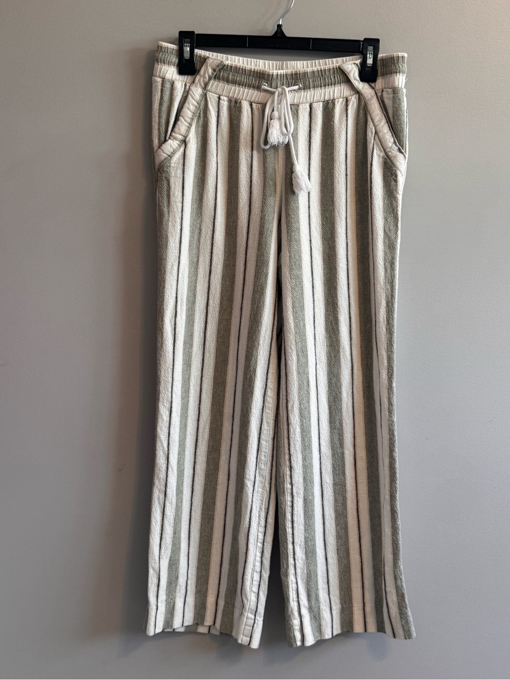 JOLT Linen Blend Striped Wide Leg Drawstring Pants Size M